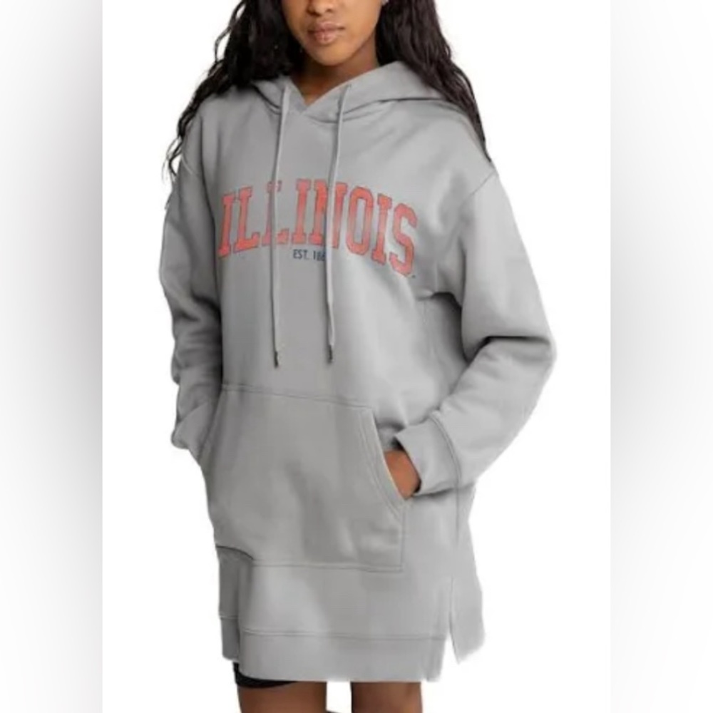 Women's Gameday Couture Gray  Fighting Illini Side Split Hoodie Dress Size M